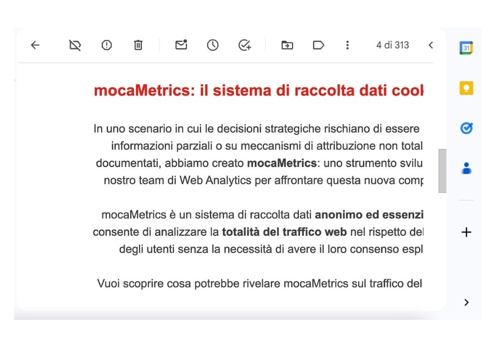 Esempio di email con dimensione font non leggibile